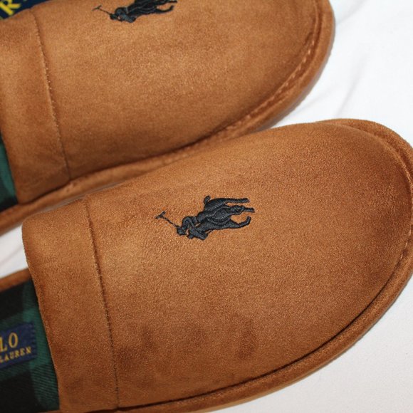 NIB POLO RALPH LAUREN MEN'S SUEDE LINED COMFORT SLIPPERS CHESTNUT PLAID - Picture 3 of 6